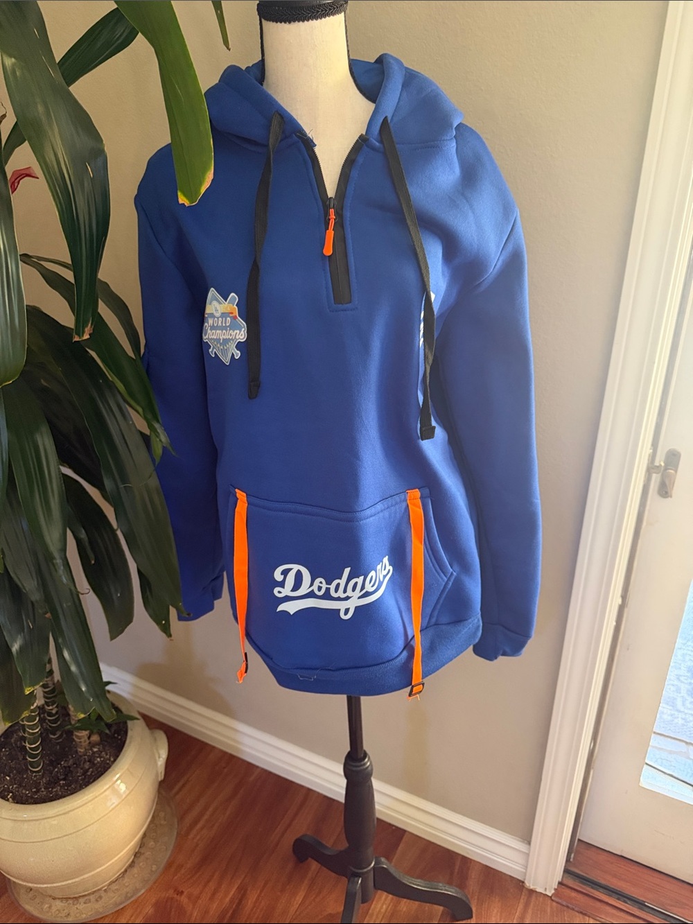 Mens Blue Hooded Puffer Pullover